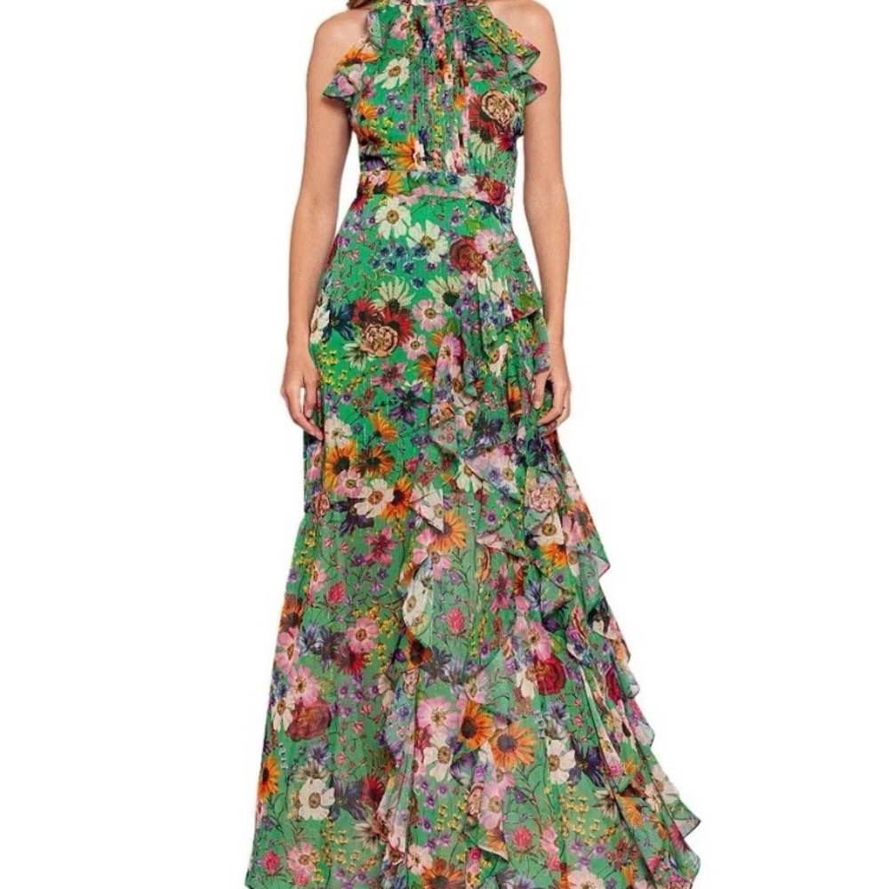 Betsy & Adam Green Embellished Halter Gown